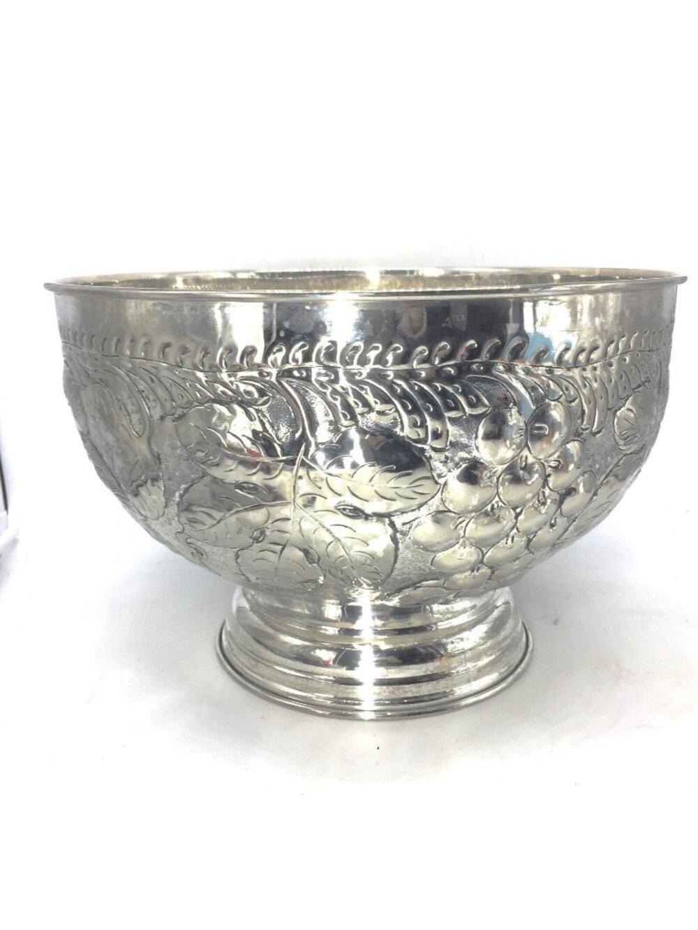 Silver Punch Bowl Reposse Made India XL 16W X 10.5H Wedding Special Event Party